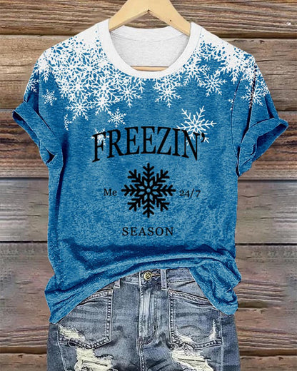 Women's Christmas I'm cold print casual T-shirt 2024 f/w christmas t-shirts women's christmas