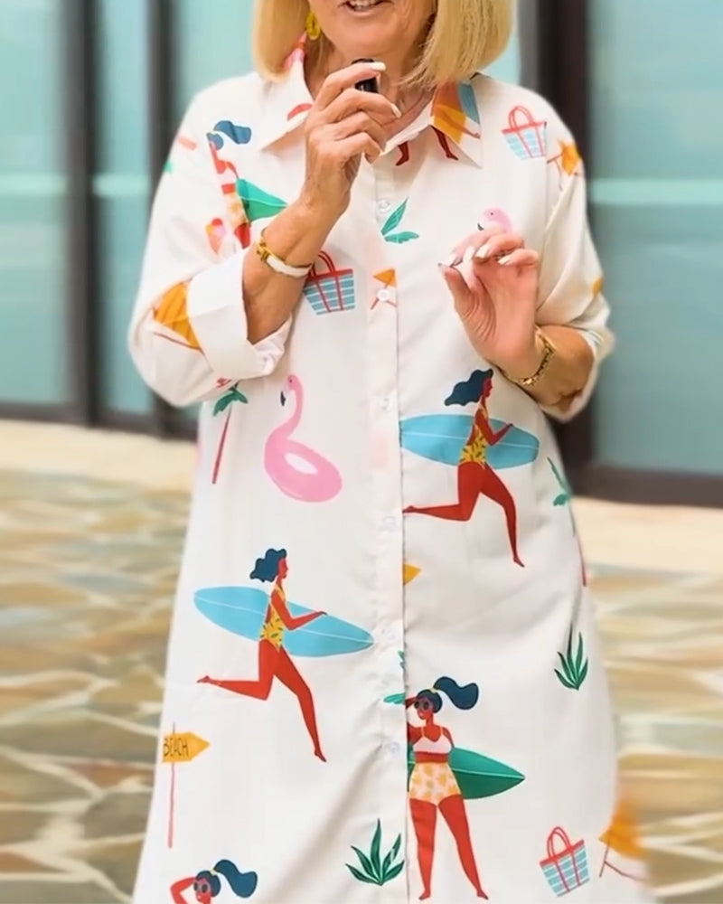 Lapel Graphic Print Dress