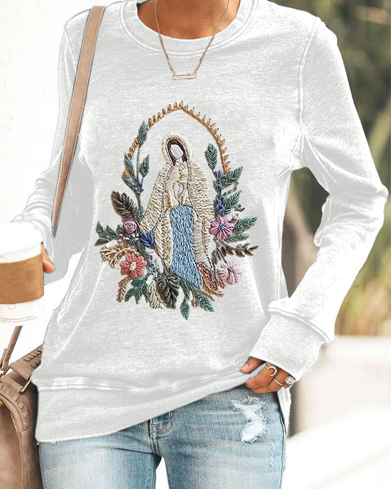 Women's Christian Our Lady Floral Casual Sweatshirt