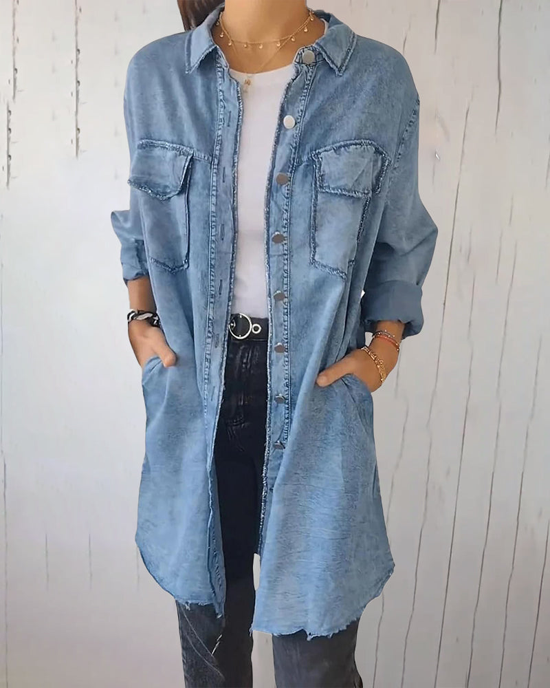 Casual solid color lapel button long sleeve coat 202466 coats spring summer