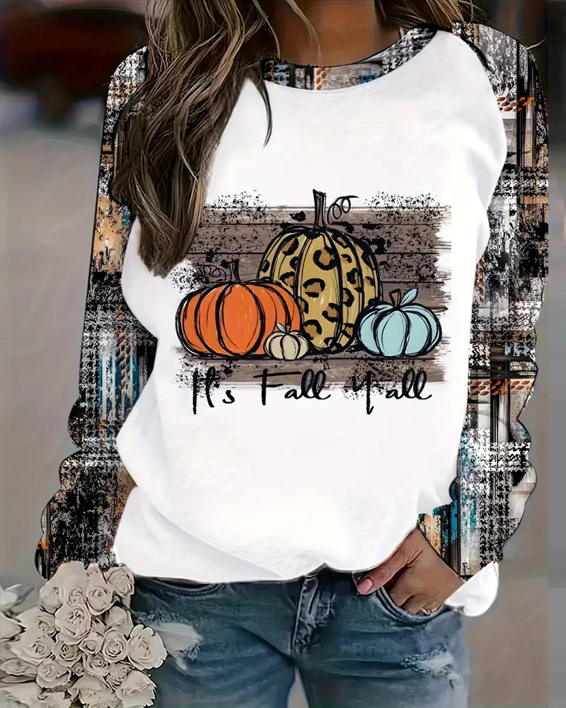 Plus Size Thanksgiving Pumpkin Print T-Shirt 2024 f/w sweatshirts thanksgiving