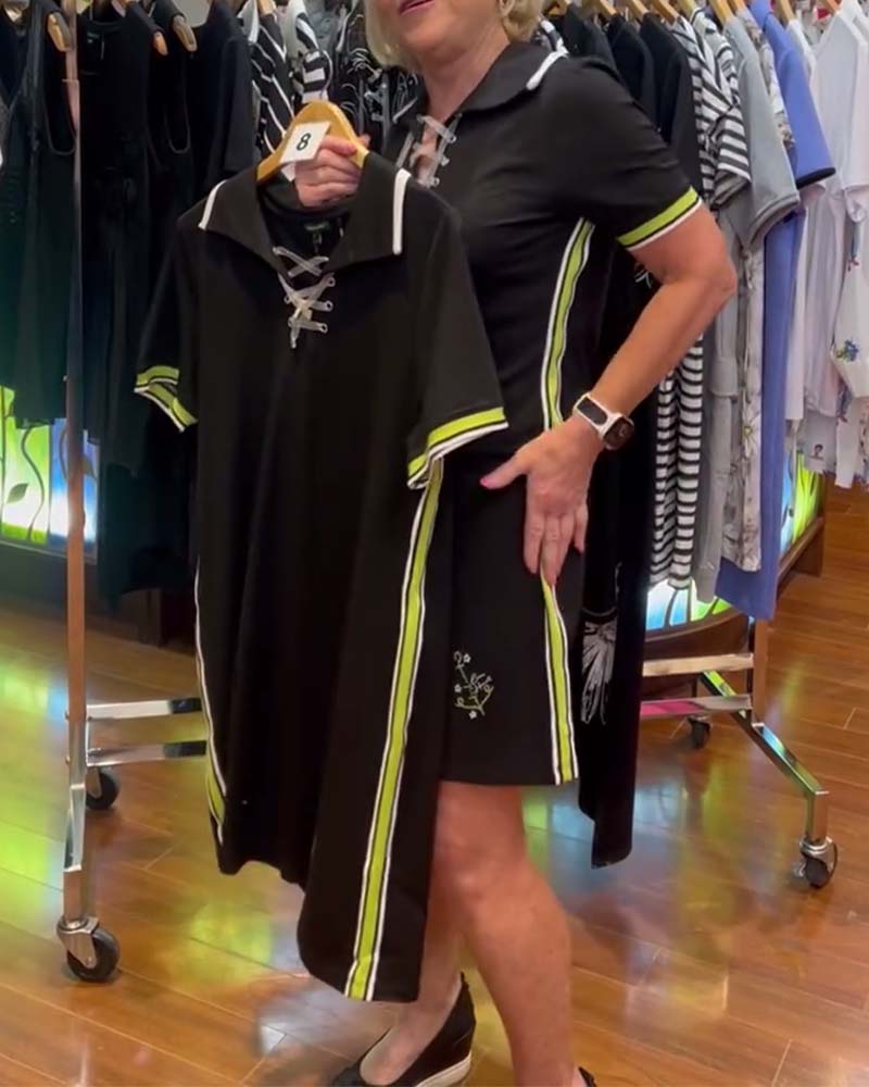 Etuikleid mit Revers und Kontrast-Krawatte