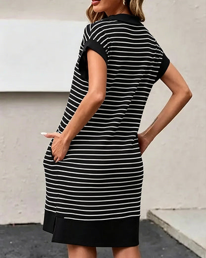 Half-Zip Striped Loose Fit Casual Dress