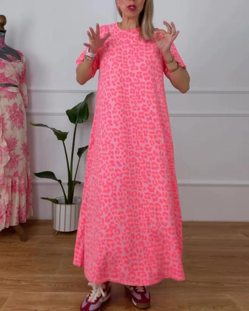 Short-Sleeved Leopard Print Dress