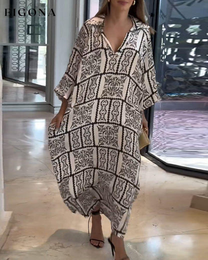 Printed lapel casual long dress casual dresses spring summer