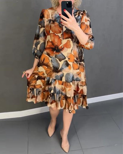 Vintage Floral Print Ruffle Dress