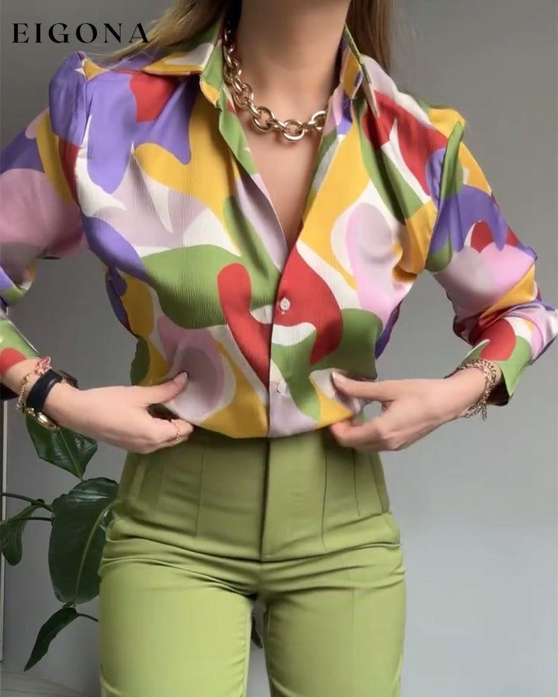 Colorful Lapel Printed Vacation Shirt blouses & shirts spring summer