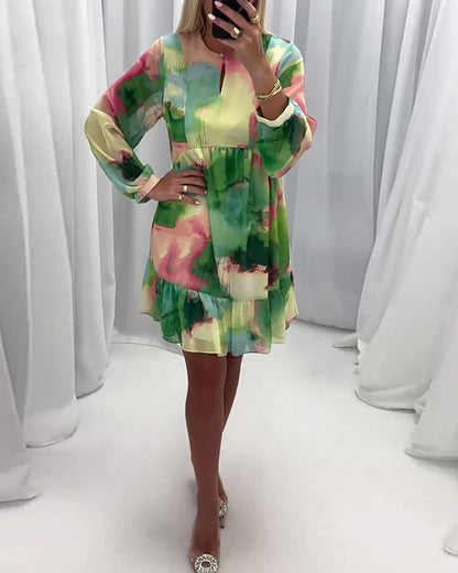 Casual printed round neck ruffle dress casual dresses spring summer