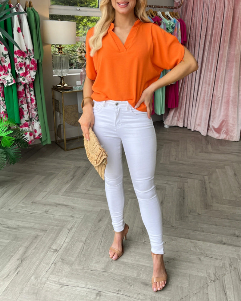 Solid color loose short sleeve blouse blouses & shirts summer