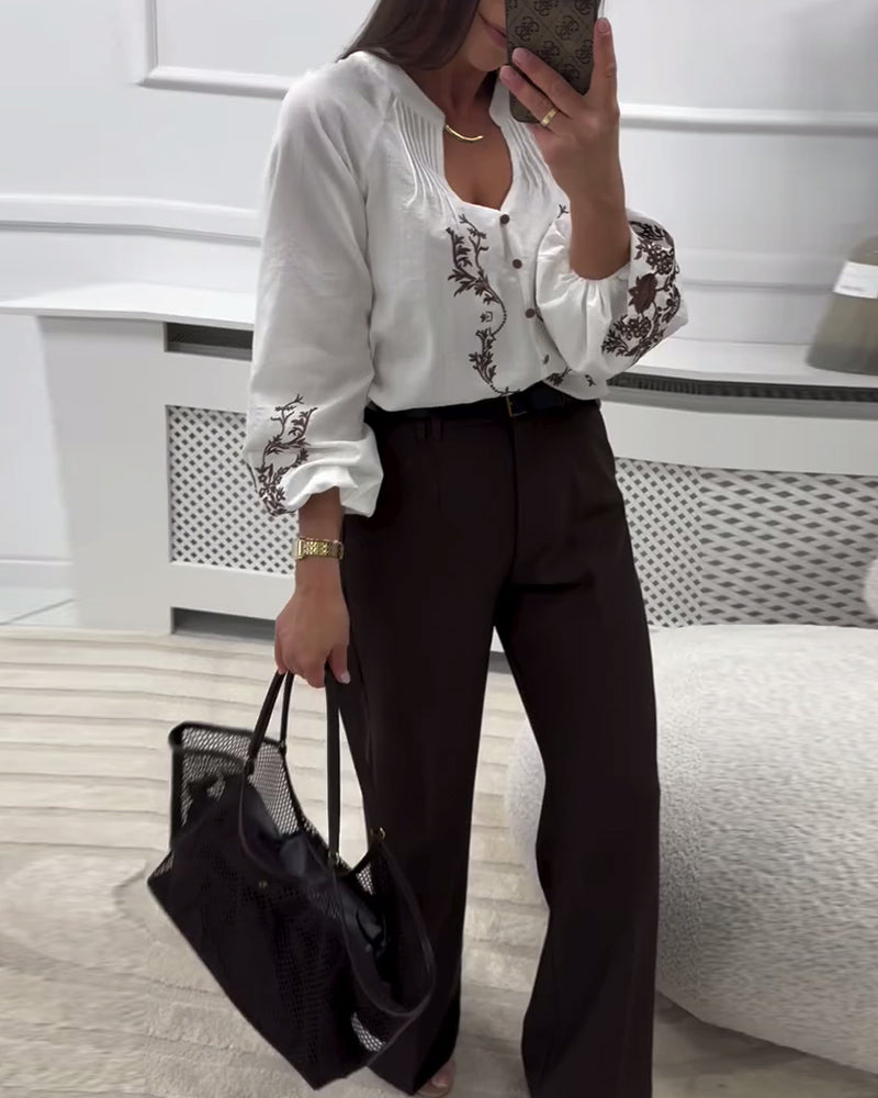 Ethnic Embroidered Print Blouse