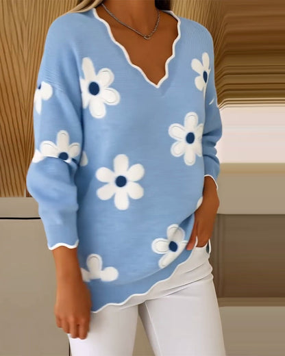 Jacquard V-Neck Fashionable Pullover