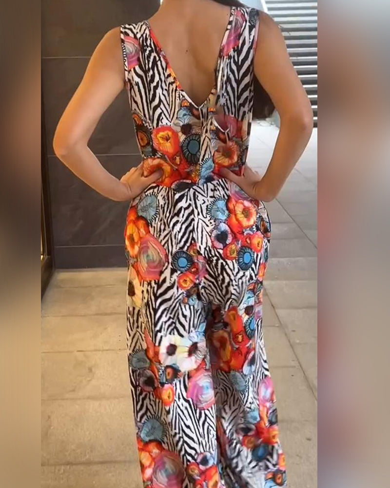 Sleeveless Floral Print Elegant Jumpsuit