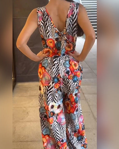 Sleeveless Floral Print Elegant Jumpsuit