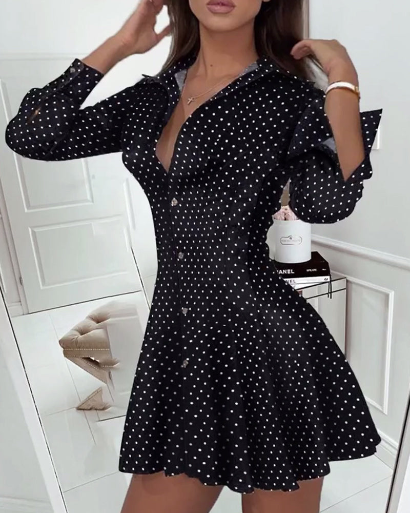 Casual Polka Dot Print Pleated Dress 2024 f/w casual dresses