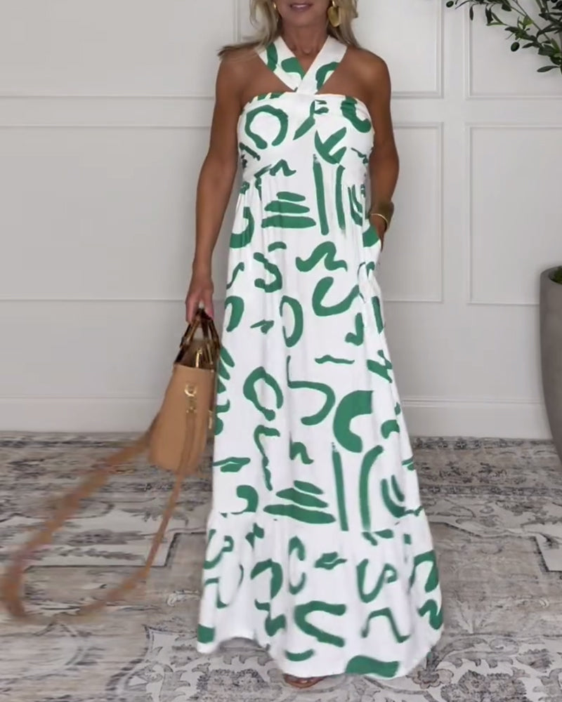 Halter Neck Printed Backless Sexy Dress