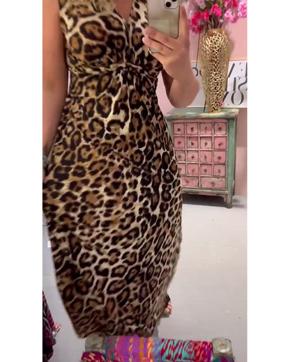 Sleeveless waisted leopard print dress casual dresses summer