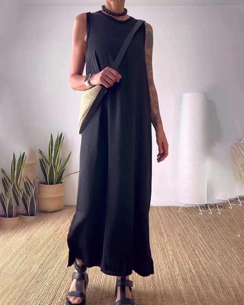 Abito senza maniche con spacco tinta unita temperamento