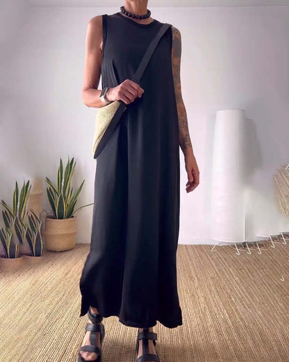 Abito senza maniche con spacco tinta unita temperamento