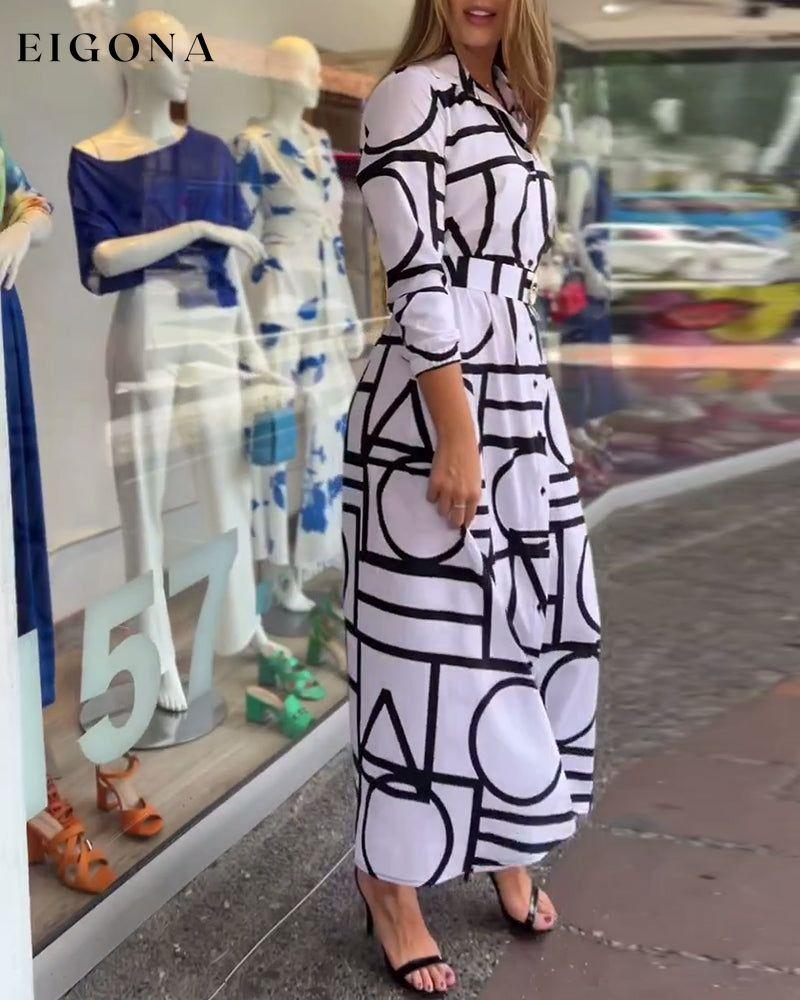 Elegant long dress with geometric print lapels casual dresses spring summer