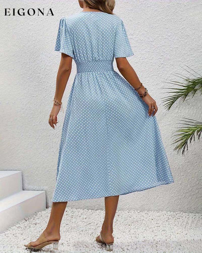 Elegant polka dot print butterfly sleeve waist dress casual dresses spring summer