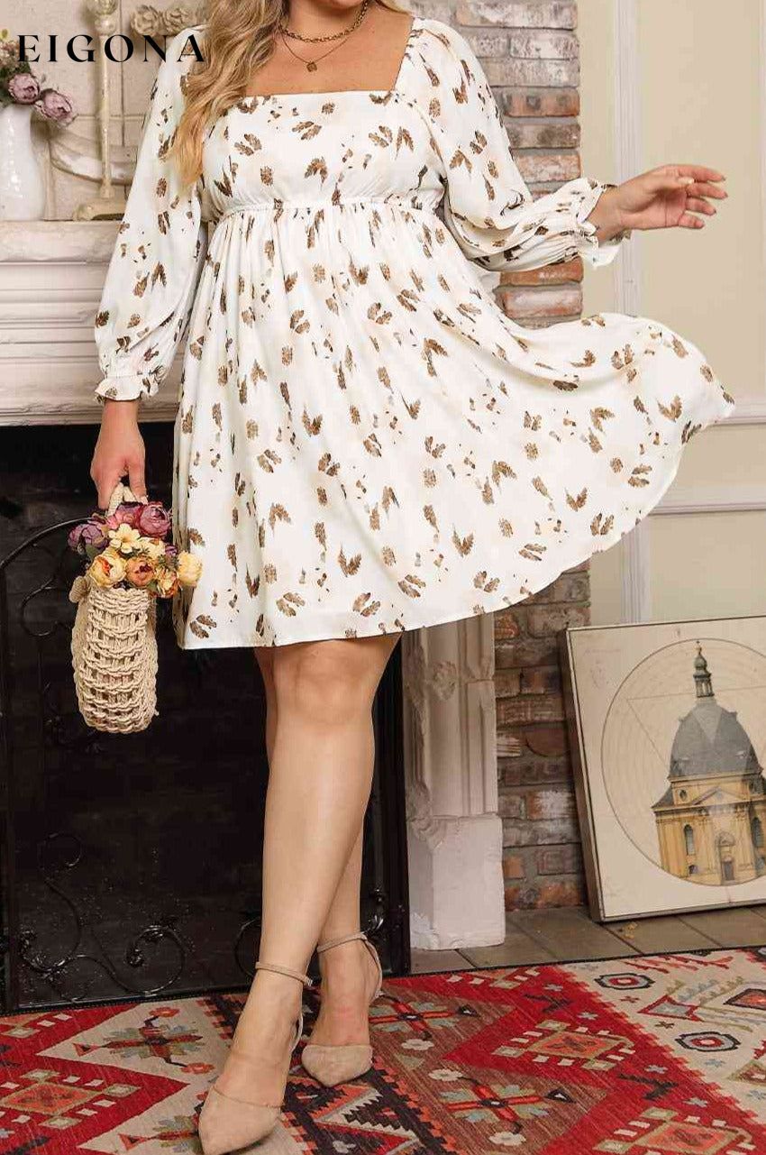 Plus Size Printed Square Neck Mini Dress White clothes Ship From Overseas SYNZ