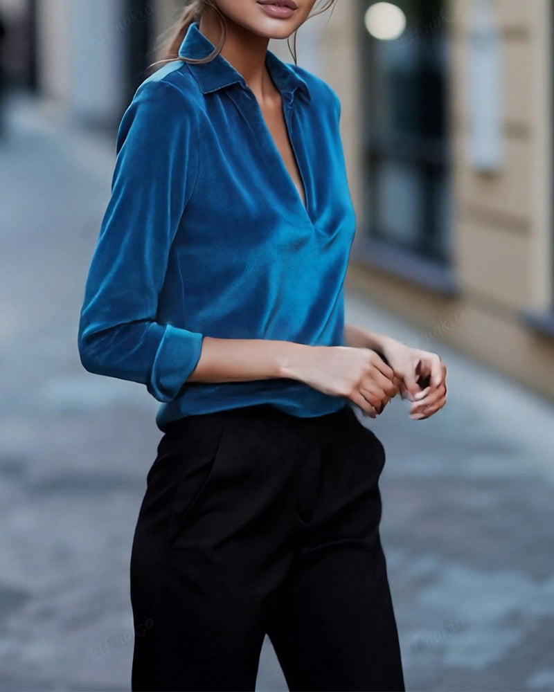 Polo Neck Deep V Velvet Top