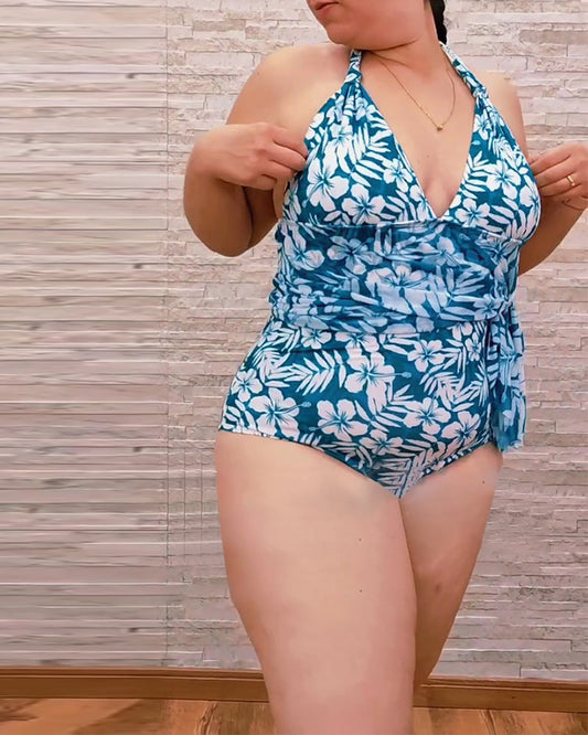 Holiday Halter Print One-Piece Swimsuit