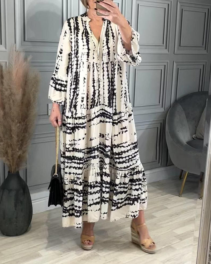 Contrast print bell sleeve casual dress 202466 casual dresses spring summer