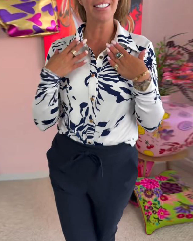 Lapel Printed Long Sleeve Shirt