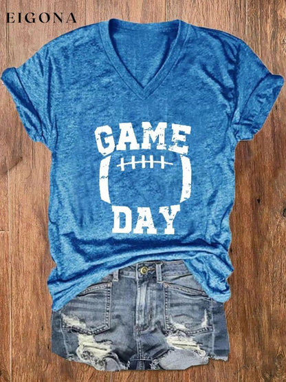 Women's Game Day Football Casual V-Neck Tee ball print