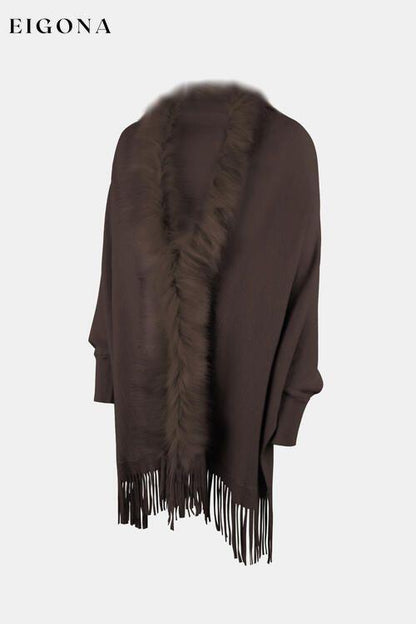 Fringe Open Front Long Sleeve Poncho clothes Drizzle Ship From Overseas sweaters