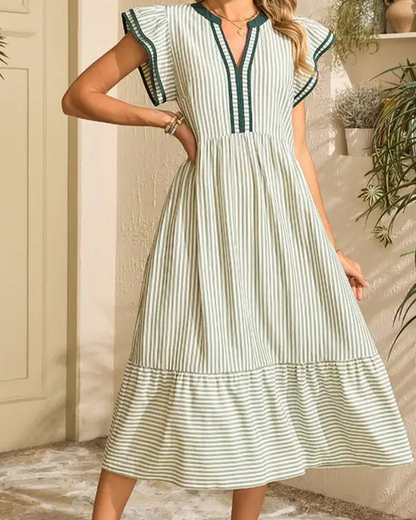 Striped Double Ruffle Short Sleeve Dress