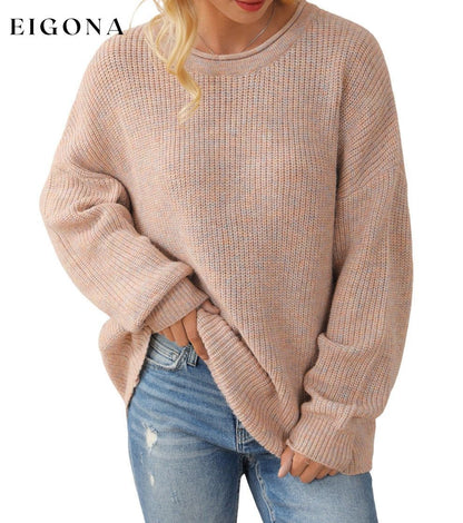 Multicolor Rolled Round Neck Drop Shoulder Sweater All In Stock clothes Color Pink Occasion Daily Print Solid Color Season Fall & Autumn Style Casual Sweater sweaters Sweatshirt