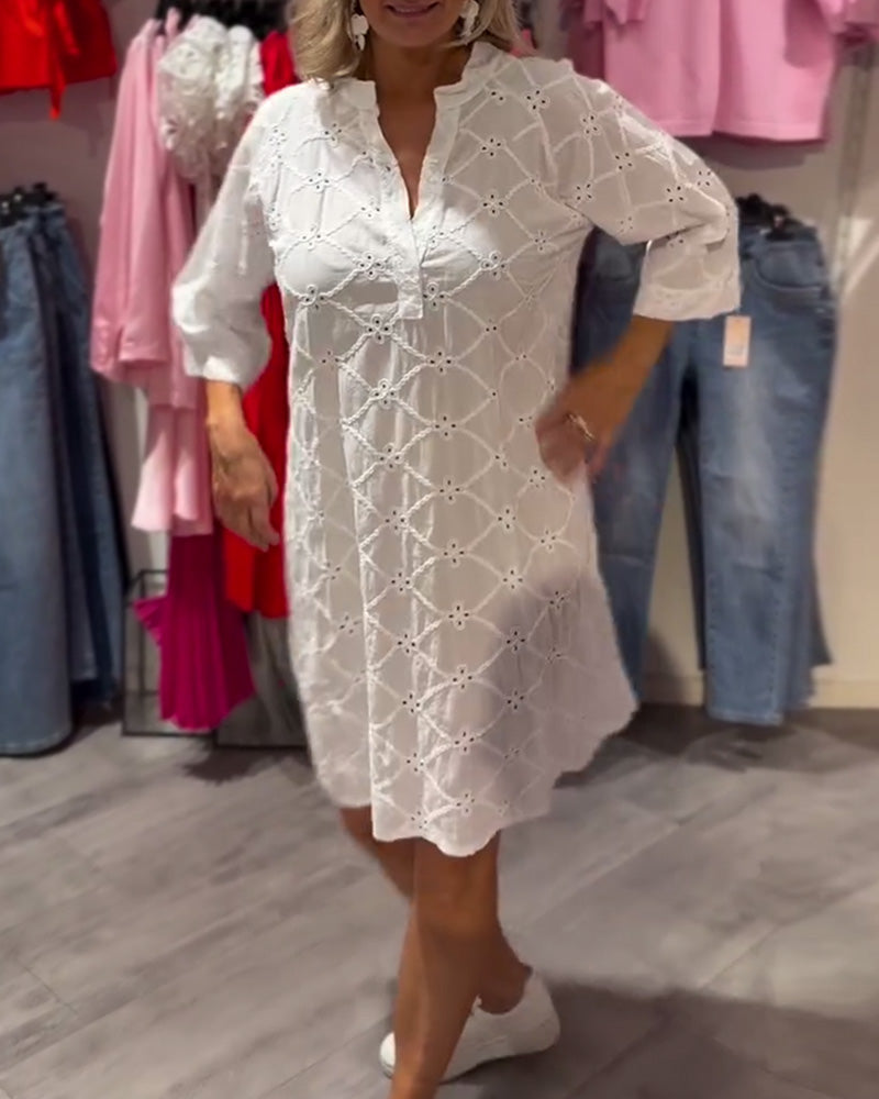 Long Sleeve Hollow Flower Loose Dress