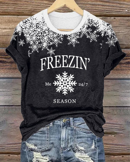 Women's Christmas I'm cold print casual T-shirt 2024 f/w christmas t-shirts women's christmas