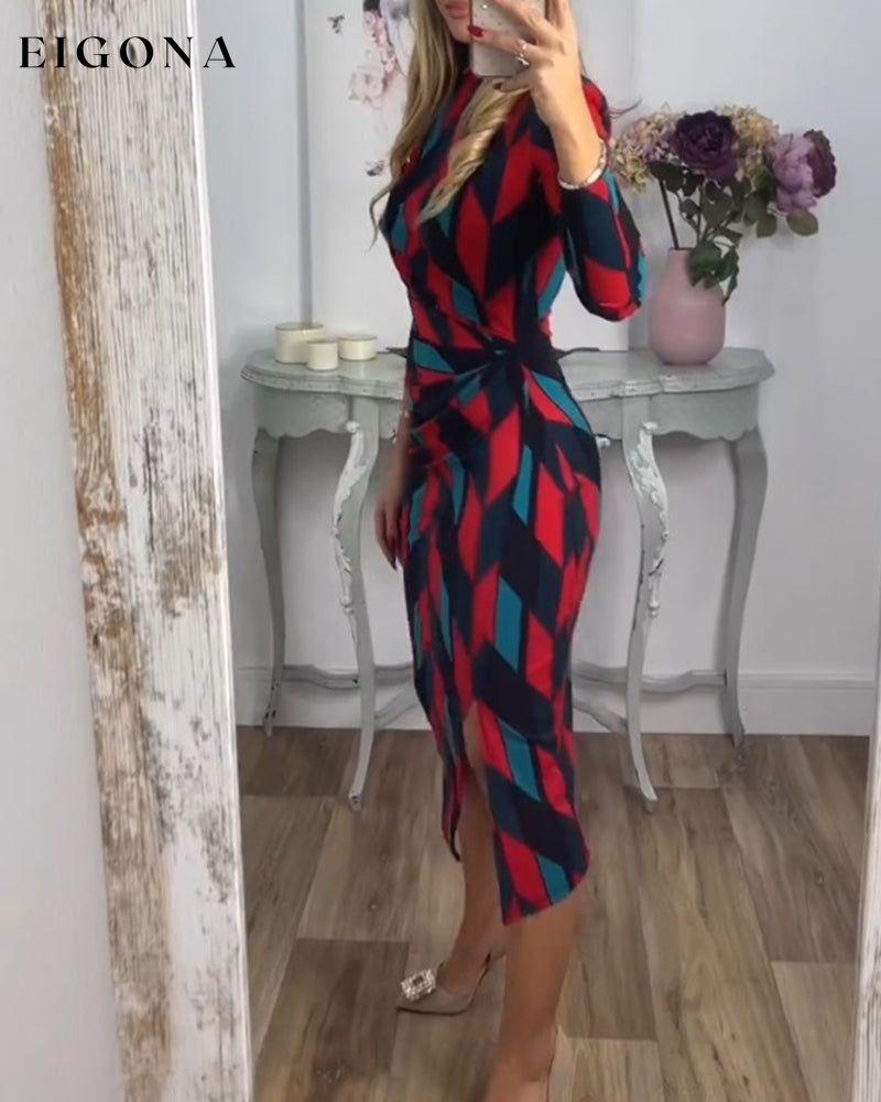 Diamond pattern print slit dress 2023 f/w 23BF casual dresses Clothes Dresses spring