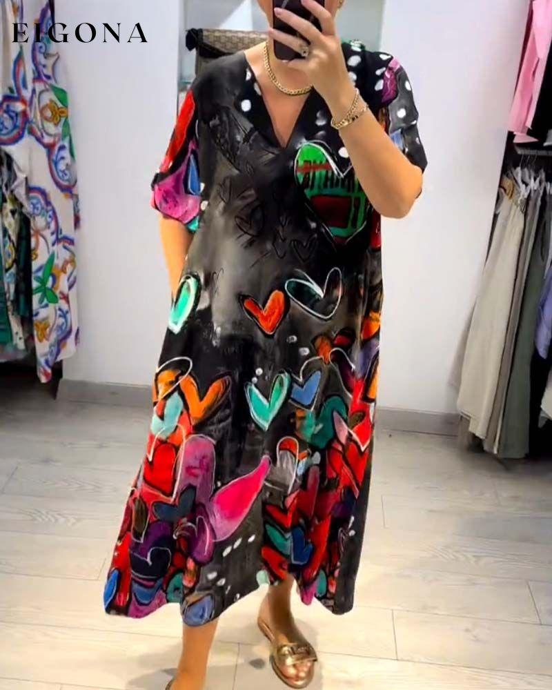 V-neck printed love casual dress casual dresses spring summer