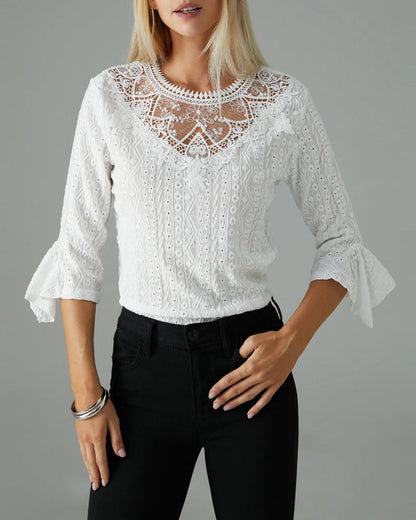 Solid color trumpet sleeve lace sexy blouses 2023 f/w blouses & shirts spring summer