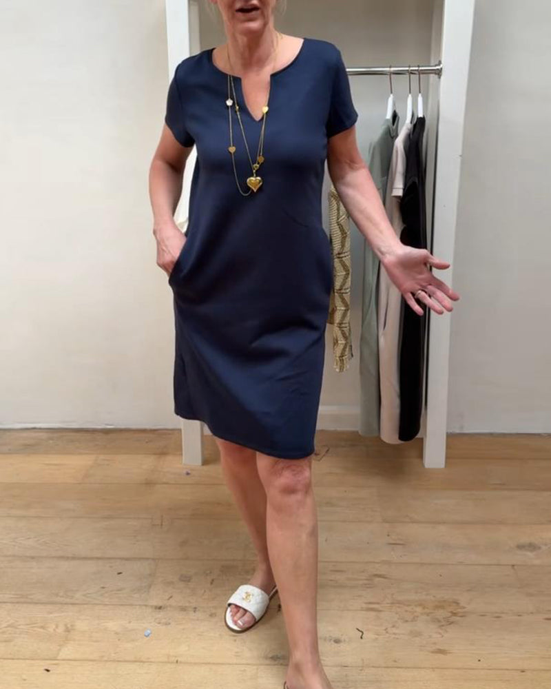 Casual Slim Solid Color Short Sleeve Dress