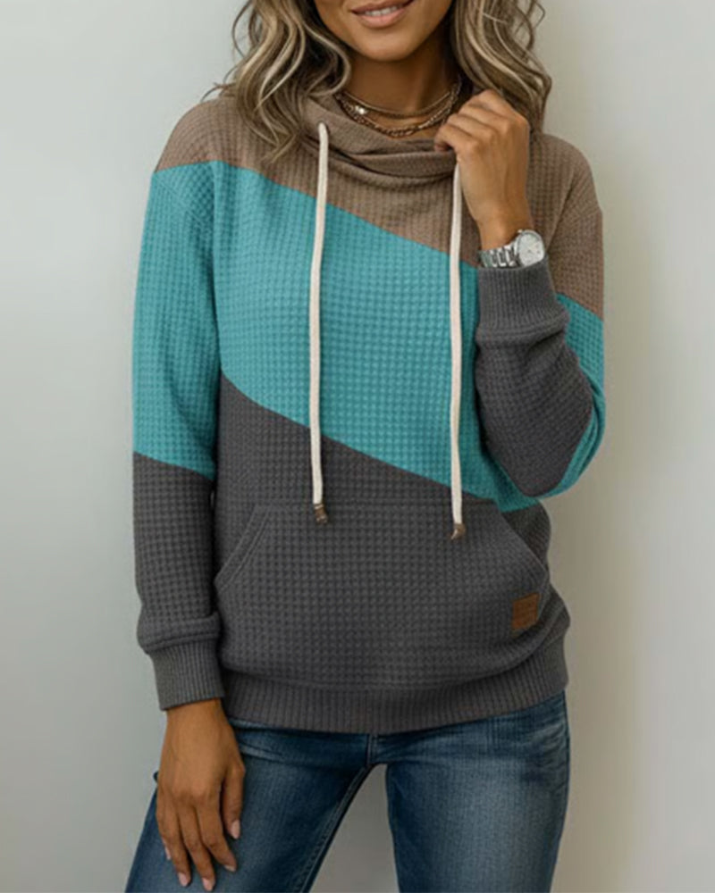 Long-Sleeved Color-Blocked Hoodie