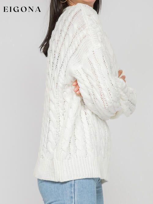 Openwork Round Sleeve Cable-Knit Sweater clothes Ship From Overseas sweater sweaters Sweatshirt X.W