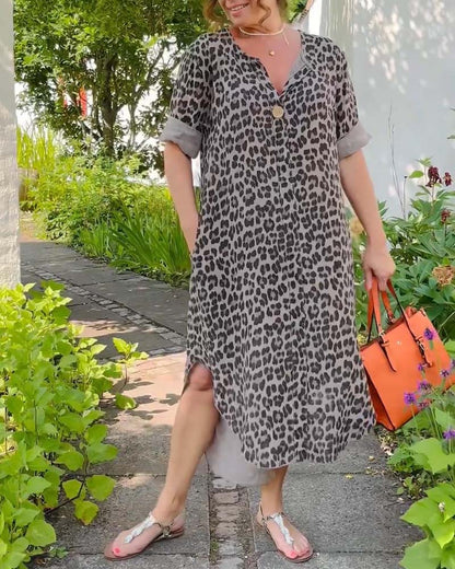 Short-sleeved leopard print casual dress casual dresses spring summer