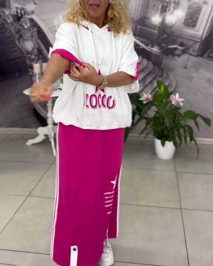 Hooded Drawstring Printed Skirt Set