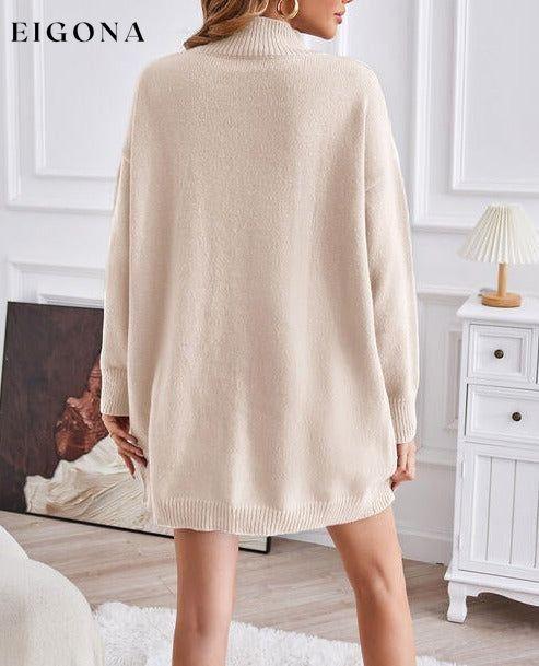 Exposed Seam Mock Neck Slit Sweater clothes SF Knit Ship From Overseas Sweater sweaters