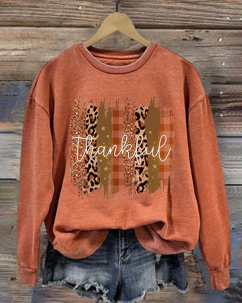 Women's Casual Thankful Print Long Sleeve Sweatshirt 2024 f/w sweatshirts thanksgiving