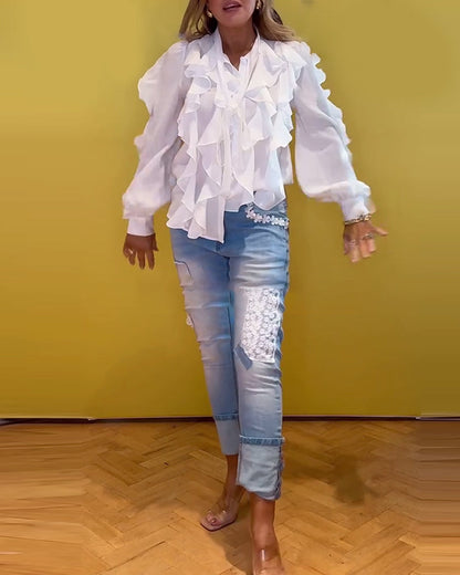 Ruffled French Long Sleeve Blouse
