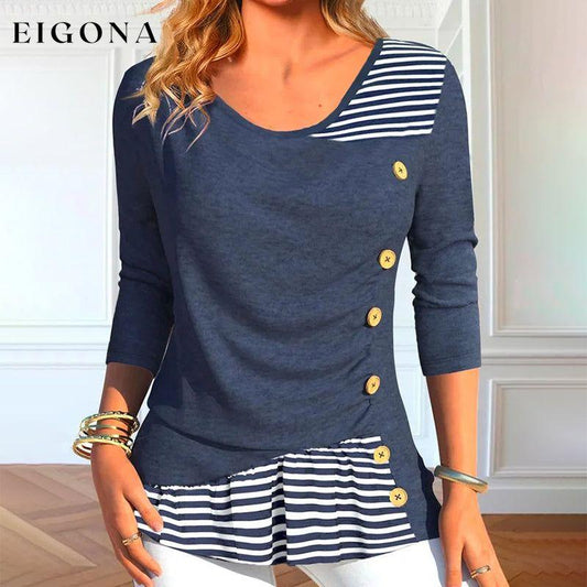 Casual Striped Patchwork Blouse Dark Blue best Best Sellings clothes Plus Size Sale tops Topseller