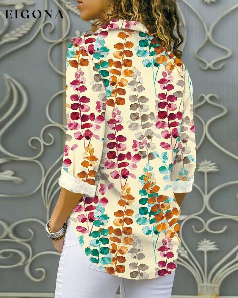 Lapel colorful branch print shirt blouses & shirts spring summer