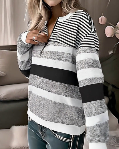 Casual Half Zipper Striped Sweatshirt