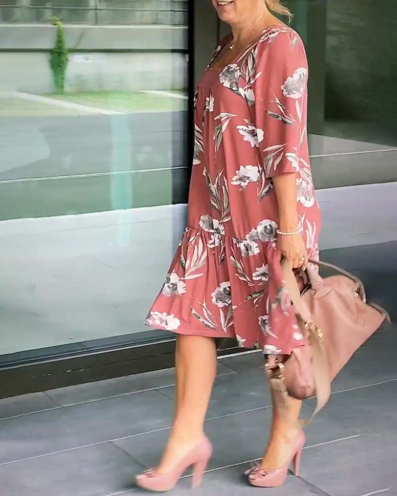 Floral print square neck panelled casual dress casual dresses summer